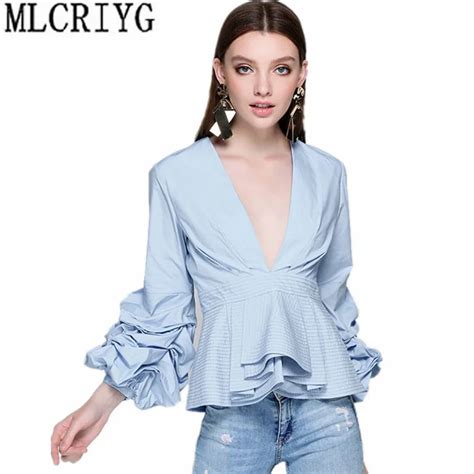 Fashion Spring Sexy Women Blouses 2019 Female Deep V Neck Shirts