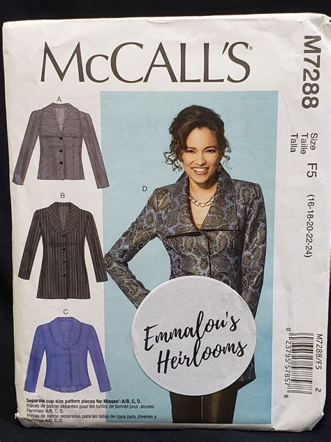 Mccalls 7288 Sewing Pattern Fitted Unlined Jackets With Collar And