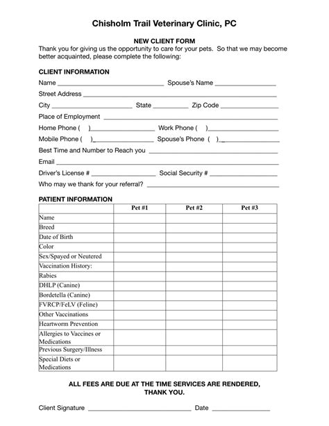 New Client Form Chisholm Trail Veterinary Clinic Pc Fill Out Sign