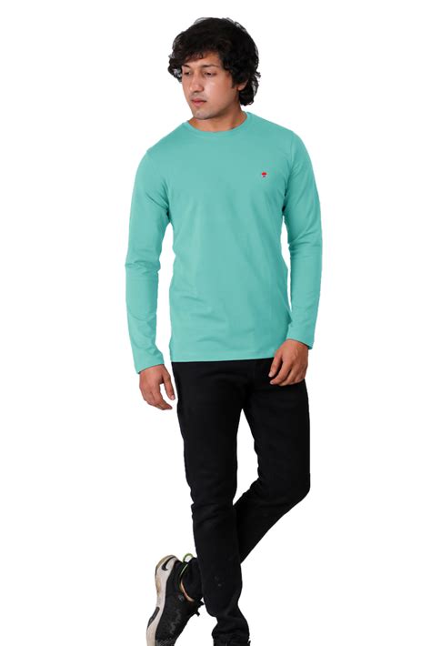 Cotton Plain Men Sky Blue Full Sleeve T Shirt Round Neck Rs 449 Id