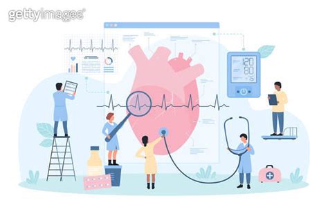 Heart Health Checkup Cardiology Tiny People Holding Stethoscope To