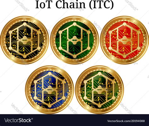 Set Of Physical Golden Coin Iot Chain Itc Vector Image