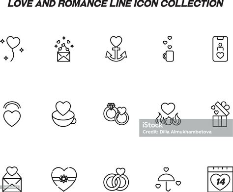 Ilustración De Concepto De Romance Y Amor Signos De Contorno Monocromáticos Vectoriales