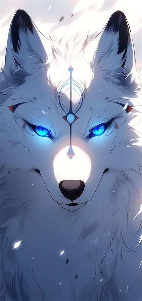 A White Wolf With Blue Eyes Stares Into The Distance While Surrounded