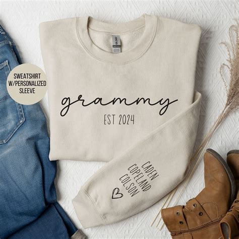 Personalized Grammy Sweatshirt With Grandkids Names On Sleeve Custom