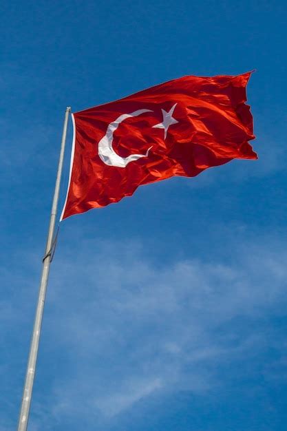 Premium Photo Turkish National Flag Hang On A Pole In Open Air