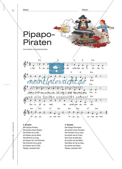 Pipapo Piraten Ein Lied Zum Weiterdichten MeinUnterricht