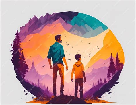 Premium AI Image | Illustration a father and his son stand in front of
