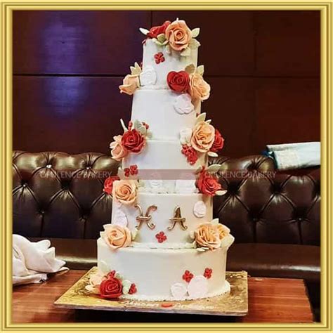 White Peach Flower Wedding Cake Opulence Bakery