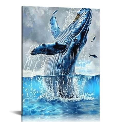 Canflashion Blue And Grey Canvas Wall Art Whale Paintings Pictures