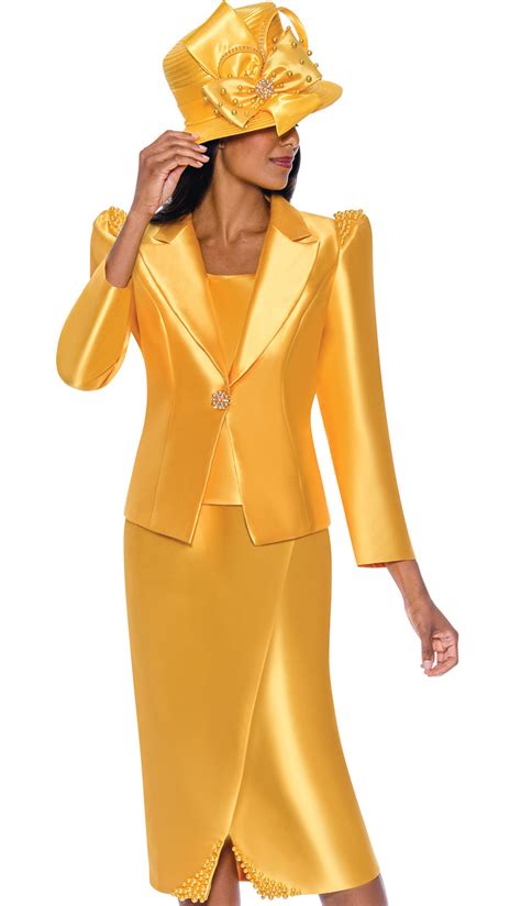 GMI 9263 GLD IH 3pc Silk Look Womens Church Suit With Rhinestone