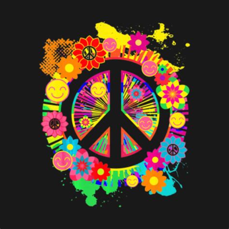 Peace Sign T Shirt Bright Colorful Flowers S Hippie Peace Sign T