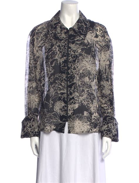 St John Silk Printed Blouse Black Tops Clothing STJ243629 The