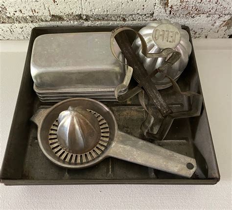 Vintage Metal Cookware Kitchenware Lot Of Retro Pieces Brownie Tins