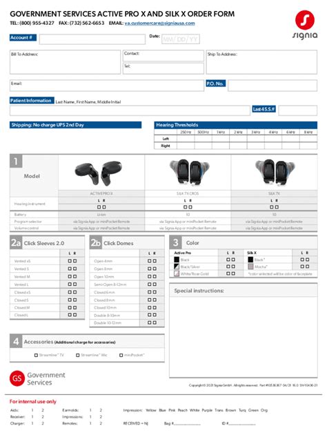 Fillable Online Signia Government Services Active X And Silk X Order