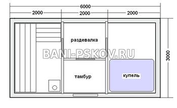 Проект бани 6х3 из бревна, планировка бани 6 на 3 из бревна