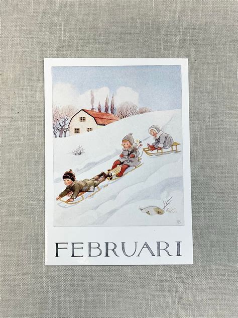 Elsa Beskow M Nadsbilder Vykort Februari Krut Krusiduller