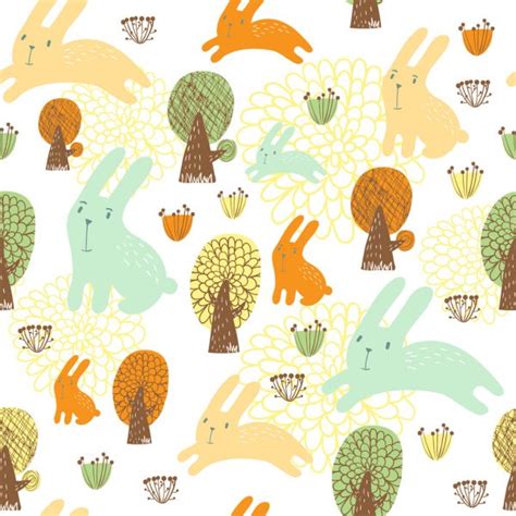 Cartoon Seamless Pattern With Rabbits Stock Vector By ©whynotme Cz