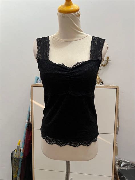 Tanktop Brukat Cup Bra Tank Top Cup Bra Brukat Lace Black Top