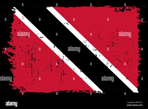 Trinidad And Tobago Flag Vector Flag With Stylish Scratch Effect And Black Grunge Frame Stock