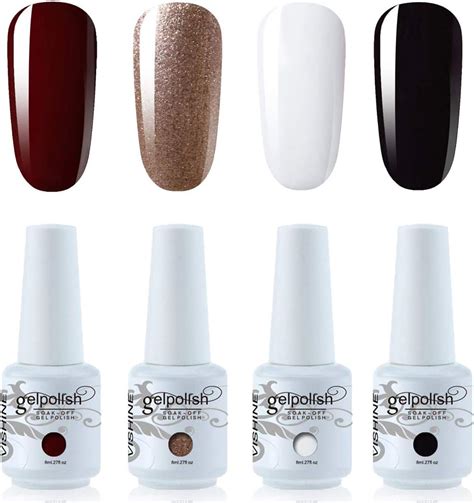 Vishine Lot de 4 Vernis à Ongles Gel Semi Permanent Blanc Noir Rouge