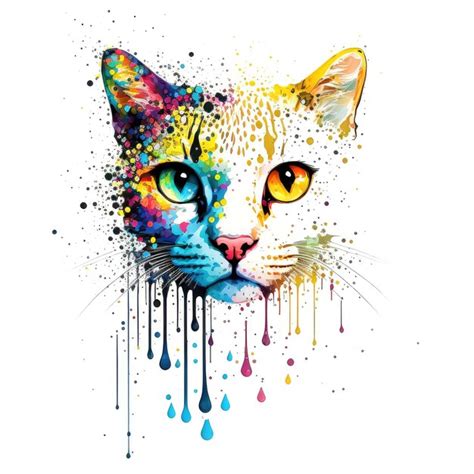 Premium Ai Image Isolated Cat Face Background With Colorful Droplet