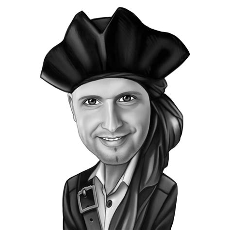 Pirate Captain Cartoon Caricature In Black And White Style