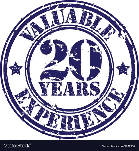 Valuable 20 Years Of Experience Rubber Stamp Vect Vector Image