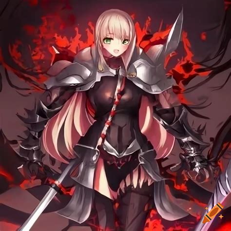 Gothic paladin knight anime girl with blood infused weapons in a ...