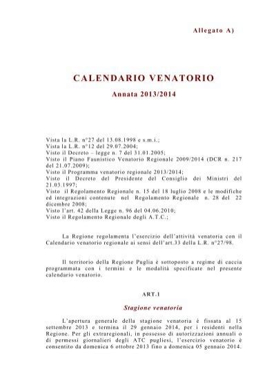 Calendario Venatorio Regione Puglia