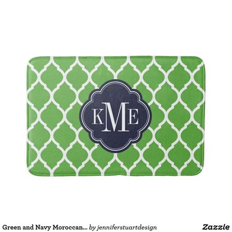 Green And Navy Moroccan Quatrefoil Monogram Bathroom Mat Zazzle