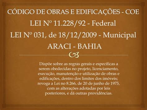 Código De Obras E Edificações Coe Ppt