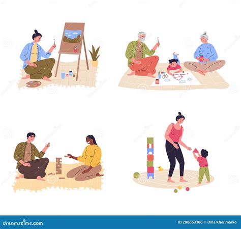 Set of Family Home Activities. Stock Vector - Illustration of isolated ...