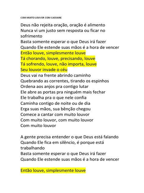 Letra De Cassiane Muito Louvor Maternidade Hospital Octaviano Neves