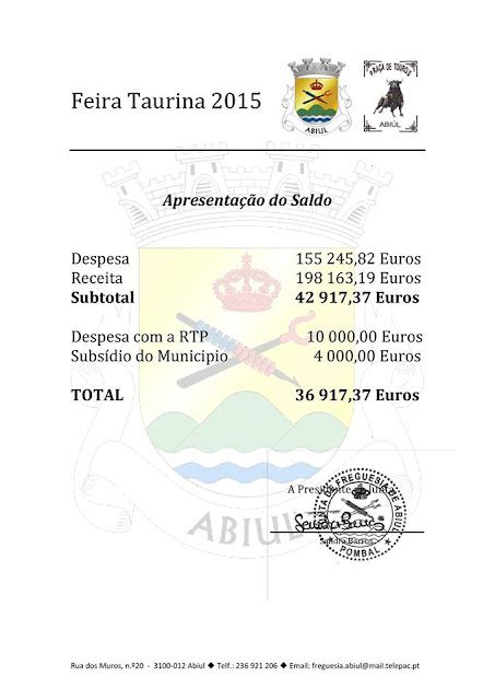 Farpas Blogue Exemplar Junta De Freguesia De Abiul Divulga Contas Da