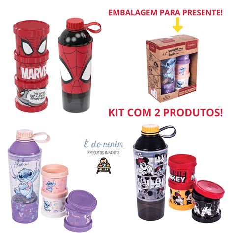 Kit Lancheira Infantil Homem Aranha Lillo Stitch Minnie Mickey