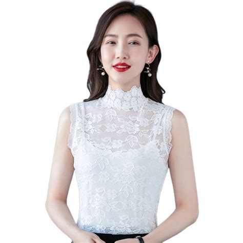 Windland Women Peony Flower Lace Detachable Collar Sleeveless Mock Neck