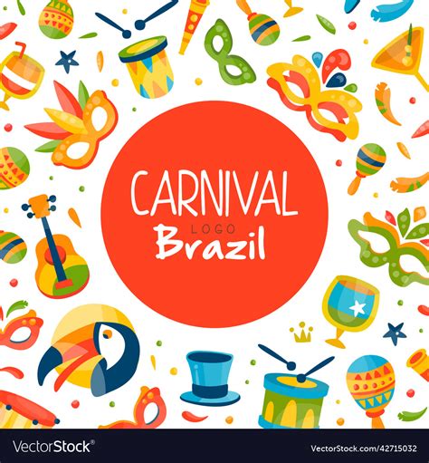 Brazilian Rio Carnival Design With Drum And Vector Image