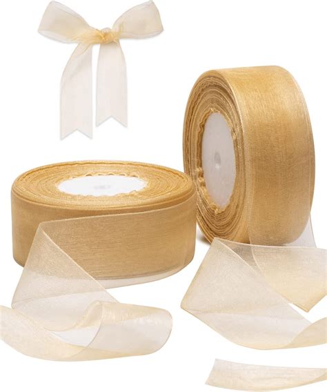 Champagne Gold Organza Ribbon For Gift Wrapping Fakilo Mm X Meter