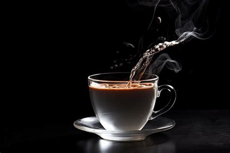Premium AI Image Adding Hot Water To Cup On Dark Surface