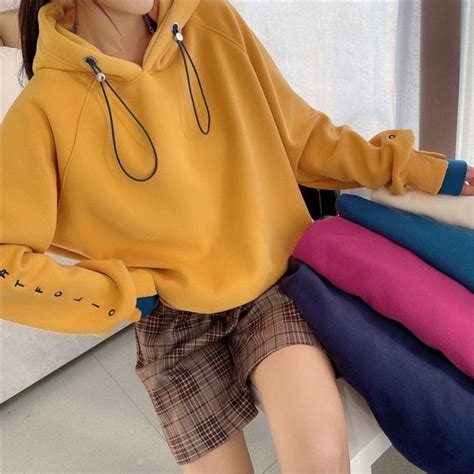 Cotton Hooded Sweater Women Autumn Winter Plus Velvet Thick Stitching