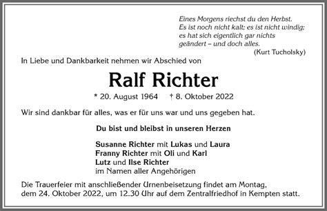 Traueranzeigen Von Ralf Richter Allg Uer Zeitung