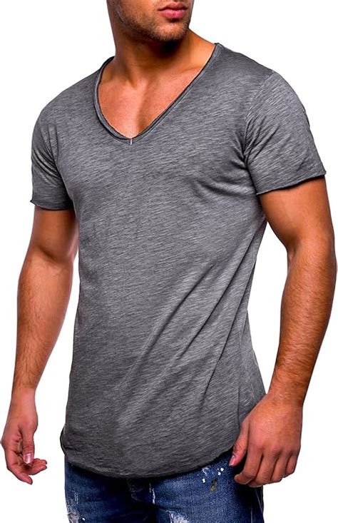 Herren Tief V Ausschnitt T Shirt Basic Kurzarm Oversize Einfarbiges