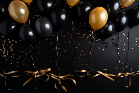 Premium AI Image | Elegant Black and Gold Festive Balloons Generative AI