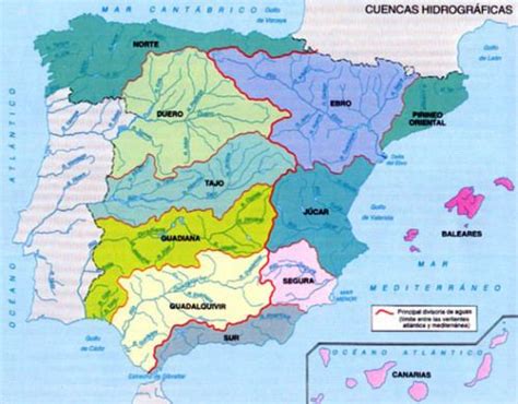 Mapa De Las Vertientes Hidrograficas De España - Mapa Fisico