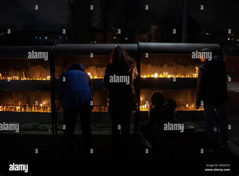 People Burning Candles On Orthodox Christmas Night In Belgrade Serbia