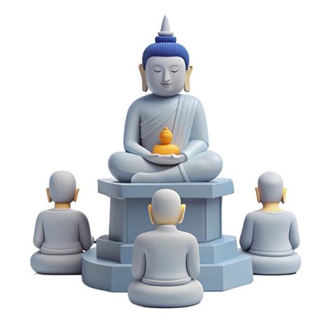 A Group Of Statues Of Buddhas Sit In Front Of A Statue Premium Ai