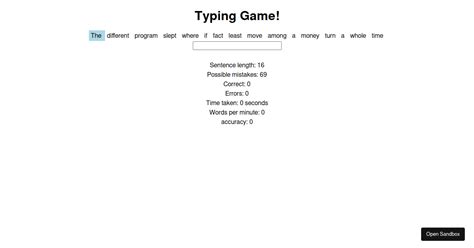 Typing Game Codesandbox