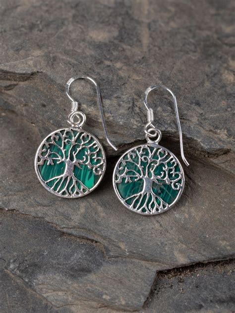 Boucles D Oreilles Arbre De Vie Avec Malachite La Boutique M Di Vale