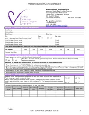 Fillable Online Idph State Ia Protected Clinic Application Agreement